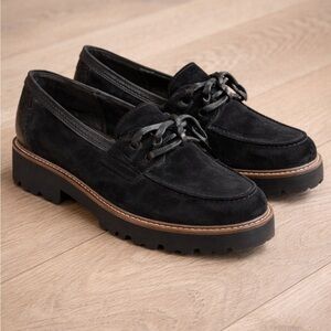 Gabor Black Suede Lug Sole Platform Loafers